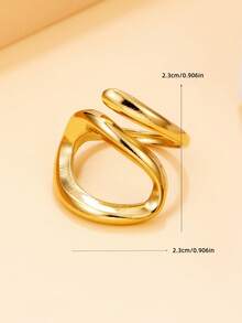 1pc Minimalist Geometric Open Ring, Adjustable Stainless Steel 18K Gold Plated Waterproof Jewelry For Daily Wear - Geometry - View 3