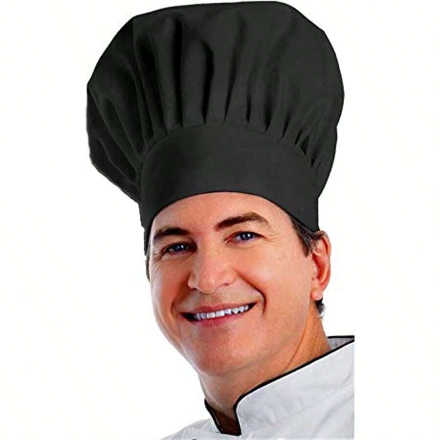 Chef Hat Adult Premium Adjustable Elastic Baker Kitchen Cooking Chef Cap… - 黑色 - 查看 1