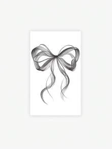 1片草本临时纹身贴纸，黑色蝴蝶结图案，持久防水防汗，一次性使用