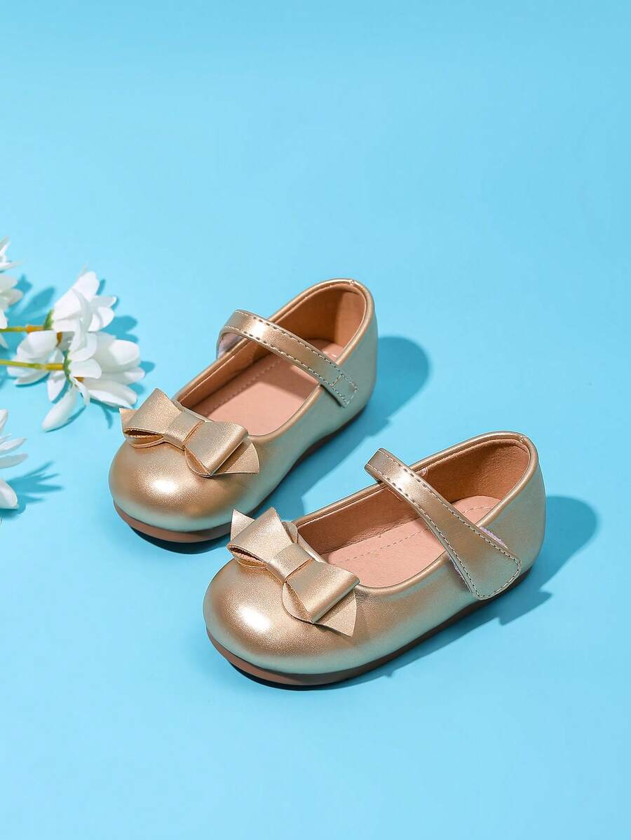 1 Pair Fashionable Bow Decor Girls' Flat Casual Shoes, Suitable For Spring/Autumn - Gold - View 1
