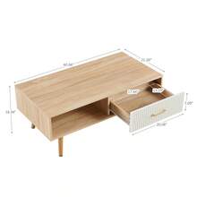 Rectangle Coffee Table / Modern Coffee Table For Living Room / With Solid Wood Legs / Sliding Drawer For Storage / Suitable For Bedrooms, Rooms, And Small Spaces - Natural Wood - View 7