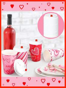Valentine's Day Disposable Paper Cups With Lids – 12 Oz, Mixed Styles 20 Or 40 Pack; Heart-Printed Coffee Cups Ideal For Valentine's Day Celebrations, Romantic Occasions, Cafe Service, And Gift Exchange Events - Multicolor - View 8
