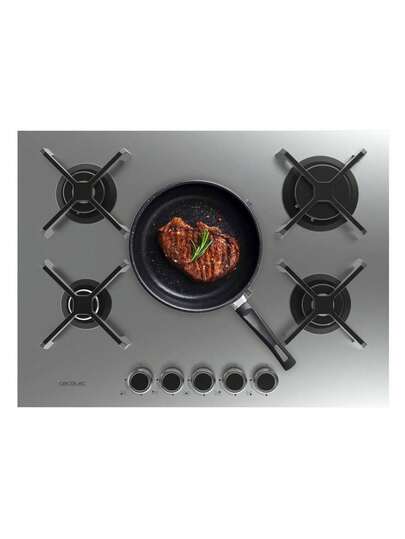 Cecotec Plaque de Cuisson à Gaz 5 Feux Bolero -SQUAD- G 5400S Inox – 10,4kW de Puissance pour une Cuisson Rapide et Précise, Design Élégant en Acier Inoxydable -durable- et Facile à Nettoyer, Grilles Individuelles en Fonte pour une Stabilité Supérieure, Brûleur WOK Triple Couronne pour une Répartition Optimale de la Chaleur, Allumage Électronique Sécurisé, Système de  Automatique, Conversion Facile au Gaz Butane pour une Flexibilité Maximale