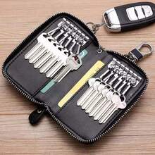 1 pieza Portallaves portátil de PU, Estuche protector de llave de coche colgante para la cintura de hombres, Bolsa de almacenamiento de llaves con cierre de cremallera de cobertura total