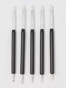 5支装亚克力美甲硅胶笔，黑色/蓝色雕刻彩绘笔，UV凝胶DIY指甲油3D花朵雕塑点彩美甲工具 - 黑色 - 查看 4