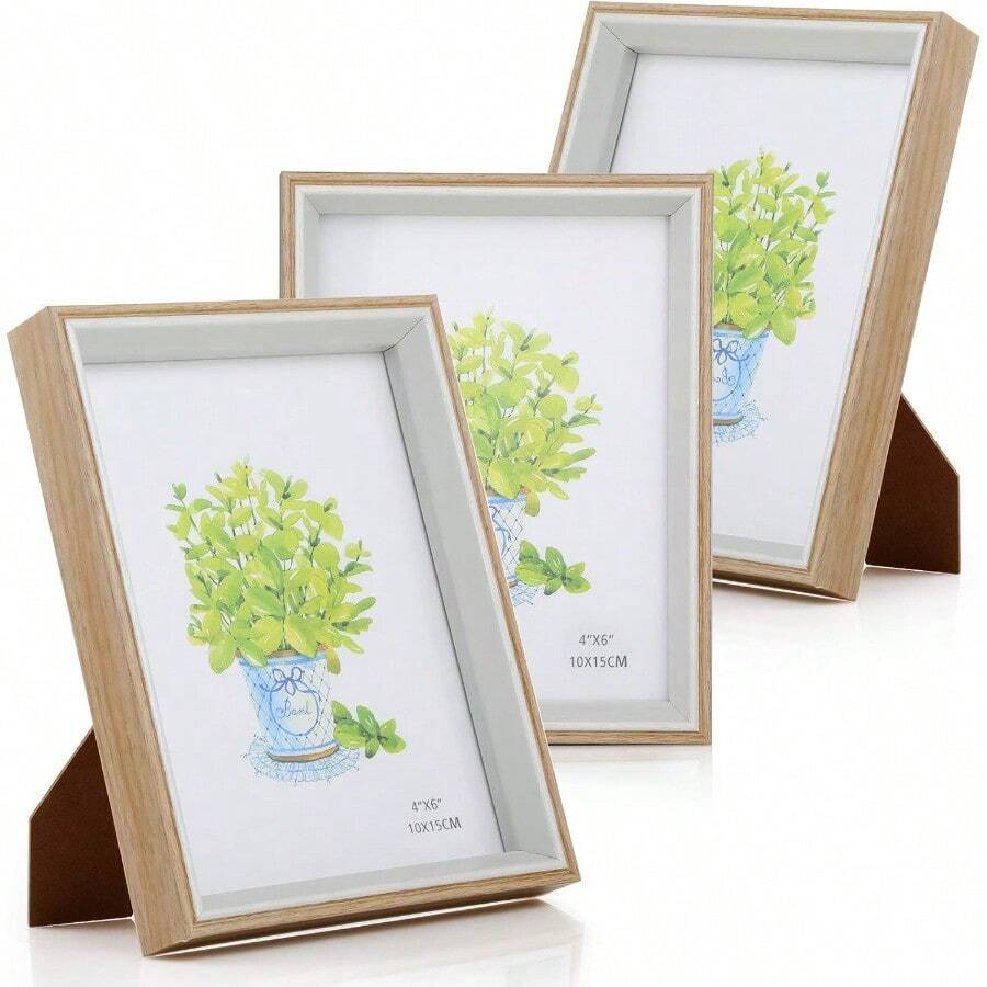 XCVB Simpeak 3 Piezas Marco de Fotos4" x 6" Soporte para Retratos Fotográficos con Soporte en ángulo Vertical/Horizontal 10 * 15cm Marco Fotográfico para Decoración Oficina en Casa - blanco - Ver 1