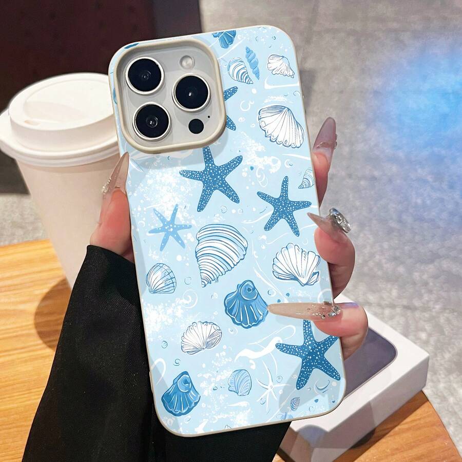 Starfish Seashell Pattern Phone Case Compatible With  17  16 Pro Max  15 Pro Max  13 And  12 Made Of TPU Material Providing Shock And Drop Protection With A Delicate And Skin-Friendly Feel And An Exquisite And Elegant Appearance Making It A Perfect Gift For Family Friends Loved Ones And Boyfriends/Girlfriends - White - View 1