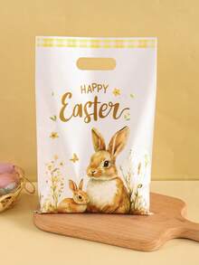 10/20/50 حقيبة هدايا ذهبية بشكل أرنب عيد الفصح، أكياس حفلات بنمط أرنب كرتوني وزهري مع مقابض، ديكور عطلة ريفي، ديكور منزلي لعيد الفصح 2026، تغليف هدايا موسم الربيع/الصيف، أكياس تسوق للبيع بالتجزئة - متعدد الألوان - مشاهدة 8