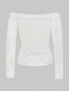 New Spring/Summer Off-Shoulder Fitted Women T-Shirt, Long Sleeve Women Tops, Summer Women Clothing - White - View 5