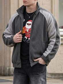 Chaqueta/abrigo casual holgado con cremallera, de manga larga, con estilo callejero, patchwork, contraste y rayas reflectantes, unisex, para otoño/invierno - Gris - Ver 3