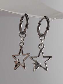 3 Pairs Punk Gothic Hip Hop Silver Star Earring Set, Personalized Five-Pointed Star Earrings, Spiral Earrings, Hollow Double Star Earrings, Versatile Niche Earrings, Suitable For Women, Valentine's Day Gift, Party Gift, Holiday Gift, Gift For Friends - Main Image 3-piece Set - View 8