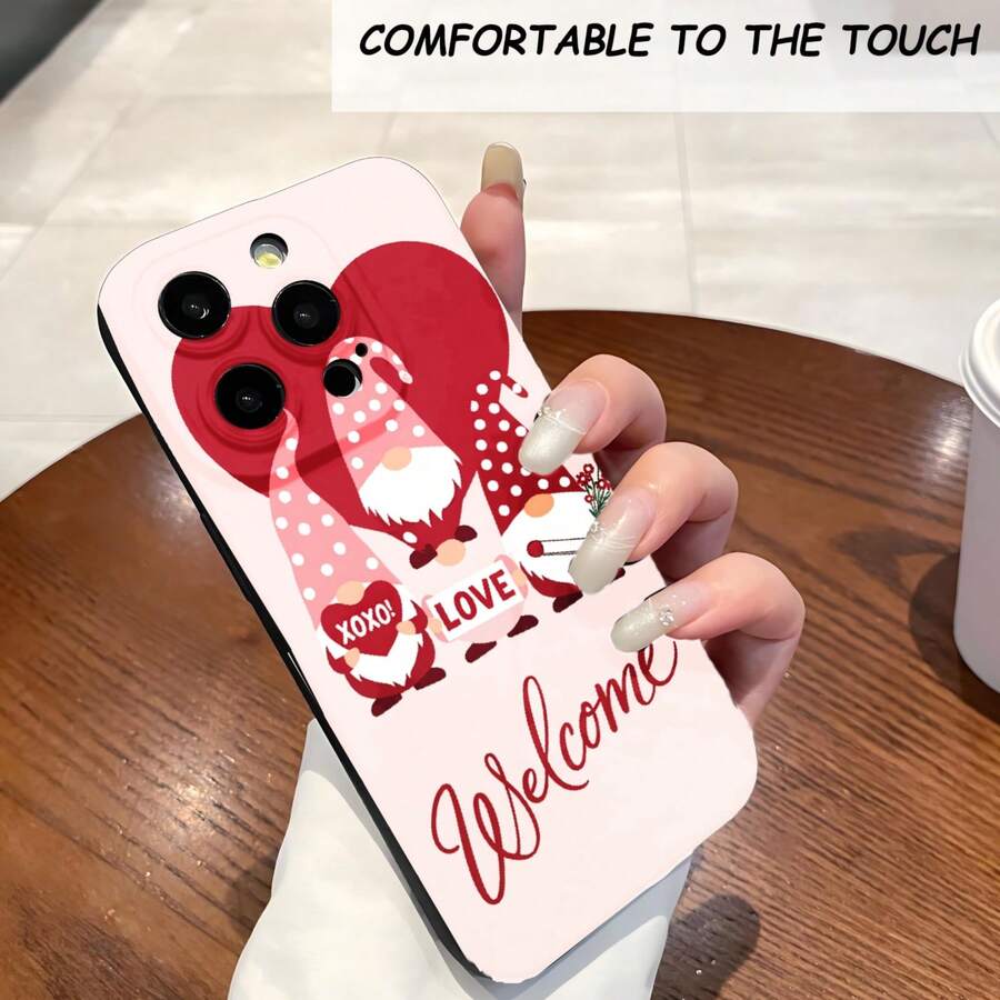 1PC Phone Case,  Love Gnomes Heart Xoxo Welcome , Stylish Phone Case, Phone Decoration, All-around Lens Protection, Creative Small Gift, Funny Gift for Boys and Girls - Schwarz - Übersicht 1