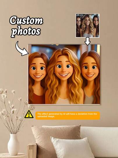 1pc Custom Cartoon Portrait Canvas – Personalized Photo-To-Cartoon Wall Art, Customizable Group/ Friend/ Selfie Print, Perfect For Bedroom Living Room Decor, BFF Gift, Unique Birthday Present