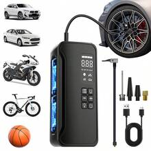 Excellent Portable Air Compressor Tire Inflator, 150PSI Cordless Electric Air Pump, Digital Pressure Gauge, Automatic Shut-Off Function, And LED Light, An Ideal Tool For Inflating Cars, Bicycles, And Motorcycles. It Is An Excellent Gift For Fathers, Boyfriends, And Men (Black) - 黑色 - 查看 11