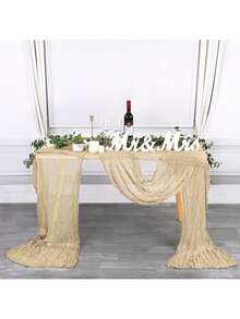 1 件 118 英寸驼色粗麻布桌旗，纱布桌旗，适合波西米亚风婚礼、婴儿洗礼、生日派对、餐桌装饰 - 駝色 - 查看 10