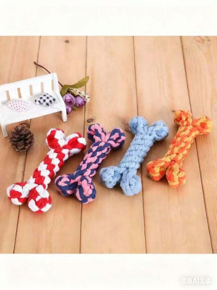 棉绳骨头形状狗狗磨牙玩具，编织无味狗狗牙齿清洁磨牙玩具