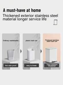 1pc 3.17 Gallon Stainless Steel Pedal Trash Can, High-End Luxury, Durable Anti-Fingerprint, Spray Painted, Manually Fixable 90 Degree, Storage For Home Garbage Collection, Suitable For Kitchen, Bathroom, Living Room, Simplifies Garbage Collection, Odor-Proof Garbage Container