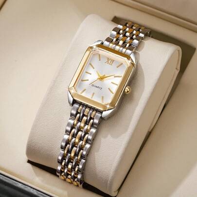1 chiếc đồng hồ đeo tay nữ kiểu dáng thanh lịch, mặt vuông, máy quartz, dây thép, phụ kiện thời trang (Không kèm hộp đựng đồng hồ)