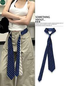 1条复古条纹领带，Y2K风格腰带，女士朋克时尚高端百搭牛仔腰绳配饰 - 彩色 - 查看 6