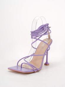 Elegant 4.2-Inch High Heel Sandals With Strappy Design And Lacquered Finish - LCPU - View 7