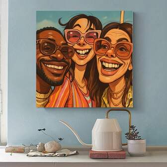 Custom Funny Cartoon Portrait - Personalized Photo-To- Art Print With Expressive Eyes & Smile, Wrapped Canvas Framed Wall Decor For Indoor/Outdoor Use - Unique Gift For Couples, Friends, Family (Valentine's, Christmas, Birthdays) - Modern Classic Home Decor For Living Room, Bedroom, Office - Easy Hook Installation