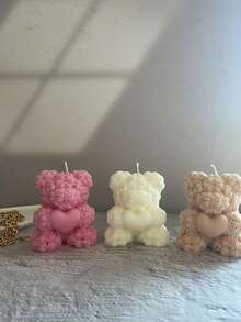 [1pc 3D Teddy Bear Candle Mold] Silicone Bear Candle Mold, 3D Large Teddy Bear Resin Casting Mold, Rose Embossed Craft Soap Making Supplies, For DIY Home Gifts - White - View 5