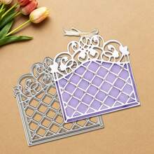 创意网格卡片夹金属切割模具，DIY剪贴簿相册和压花模板，贺卡制作工具，卡片纸切割工艺品，礼品卡制作模板模切件 - 銀色 - 查看 4