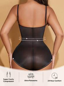 女士深V领三角罩杯连体衣，具有塑形提拉效果，非常适合叠穿。 - 黑色 - 查看 4