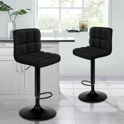 Bar Stool 2X Adjustable Kitchen Stools Ralph Series Swivel Counter Barstools Fabric Dining Chair In 62-83cm Seat Height For Home Bar Dining Room All Black