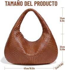 Bolso Mano Trenzado de Mujer, Bolso de Hombro Tela con Asa Superior, Bolsa Tela de Piel para Mujer, Bolsos para las Axilas de Mujer, Regalos de Navidad - gris - Ver 4