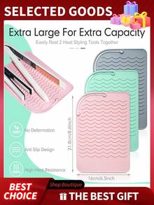 1pc Silicone Heat Resistant Mat, Hair Straightener Heating Pad, Curling Iron Insulation Pad, Styling Tool Cushion, Heat Resistant Mat For Hair Straightener And Curling Iron, Hair Styling Pad And Heat Insulation Mat,Makeup Bag,Travel Essential - Multicolor - View 6