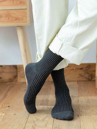 1 par de calcetines de unicolor para hombres para otoño e invierno, calcetines casuales y de negocios de punto premium, suaves y cómodos, adecuados para uso diario, en el hogar y para ir al trabajo