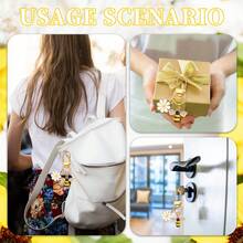 Cute Bee & Daisy Keychain, Enamel Pendant Keyring With Organza Bag & Thank You Card Gift Set, Mini Bee & Flower Charm Keychain, Party Favor Keyring, Versatile Bag/Phone Charm - Multicolor - View 4