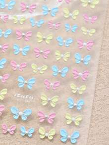 3D Bow Pearl Embossed Nail Art Stickers, Black & White Bow Nail Decals With Adhesive