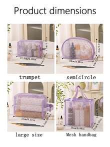 Borsa cosmetica in rete traspirante a motivo a cuore, borsa organizer trasparente portatile, borsa portaoggetti per trucchi di grande capacità e multifunzionale, borsa, borsa per trucchi, elemento essenziale da viaggio - Multicolore - Visualizzare 10