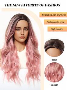 Lolita Pink Ombre Wig For Women Long Wavy Hair 60cm Curly Wig With Bangs Cosplay Headband Wigs Synthetic Wigs For Daily Use - 漸層粉紅色 - 查看 3