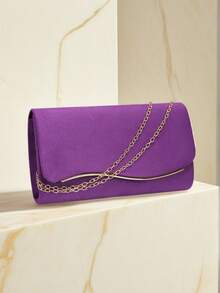 V-Shaped Metal Chain Sequin Evening Clutch Bag, With Envelope Design, Suitable For Party, Wedding, Casual Occasions, Women Handbag, Banquet Wallet - Purple - View 8