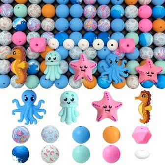 6/25pcs Silicone Sea Creature/Seahorse/Hexagon Lizard Beads, Suitable For Jewelry Making, Decoration On Earrings, Necklaces, Bag Chains, Pens, Phone Chains, Makeup Brushes, Keychains, DIY Kits, Great Gift For Family & Friends, Holidays & Birthdays