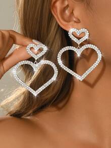 1对女士情人节梦幻闪亮粉色耳环，心形设计，浪漫可爱，情人节、妈妈、母亲节礼物 - 彩色 - 查看 4