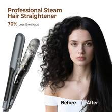 UKLISS 二合一 H2O 蒸汽直发卷发器 - 沙龙级亮泽保湿工具，适用于所有发质 (110V-240V) - 灰色 - 查看 2