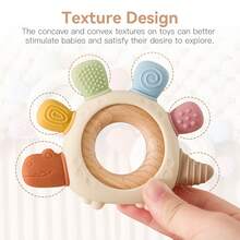 Cute Cartoon Silicone & Wooden Combination Teether, Macaron Colors Multi-Texture Dinosaur Shape, Baby Home & Outdoor Soothing Chew Toy, Grip Training Sensory Stimulation, Newborn Birthday Gift