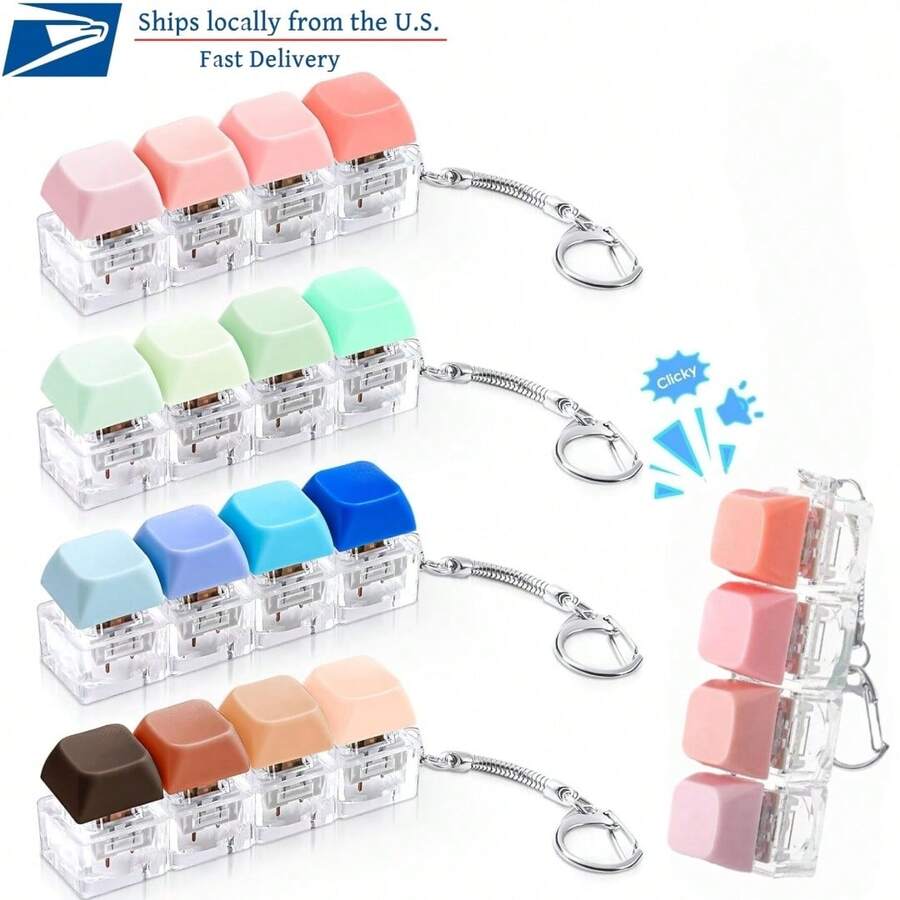 1 Pcs Random Keyboard Adult Fidget Toy Clicker Toy 4-In-1 Keyboard Fidget Keychain Cube Mechanical Key Button Clicker Stress Relief Gift For Office School Home To Pass The Time(Gradient Colors),The Perfect Christmas Gift, Christmas Stocking Filling - 粉色 - 查看 1