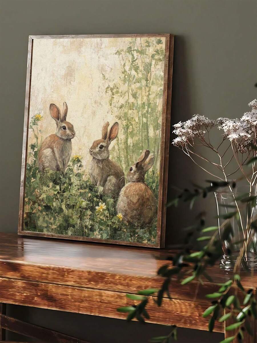 Tranh in hình Thỏ trong rừng, tranh nghệ thuật treo tường chủ đề thỏ cổ điển, trang trí nhà kiểu nông thôn cho lễ Phục sinh và mùa xuân, tranh in hình thỏ mùa xuân dịu nhẹ, tranh treo tường lễ Phục sinh, quà tặng lễ hội, trang trí phòng ngủ, trang trí phòng khách, trang trí văn phòng, trang trí nhà bếp, tranh nghệ thuật treo tường, trang trí nhà cửa, trang trí phòng, tranh canvas treo tường, áp phích, tranh treo tường có khung, khung tùy chọn - Nhiều màu - Xem 1
