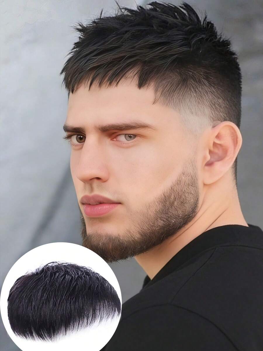 1pc Men's Short Hair Wig, Handsome Invisible Hairpiece For Thinning Hair, Mediterranean Style Bald Head Cover