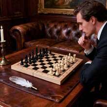 1 pièce Plateau d'échecs en bois réversible, 32 pièces d'échecs incluses - Convient aux âges 14+, jeu de plateau familial, échecs, plateau d'échecs en bois, plateau de Scrabble, cadeau de la Saint-Valentin - Multicolore - Voir 1