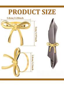 2/8/10pcs Gold Metallic Bow Napkin Rings, Suitable For Dinner Party, Wedding, Banquet, Home Gathering Table Decor - Gold - View 4