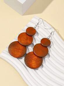 1 đôi bông tai tua rua tròn bằng gỗ 3 mảnh dành cho nữ - Nâu 1 - Xem 5