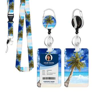 1pc Set (Lanyard + Badge Clip + Card Holder) Casual Seabreeze Palm Tree ID Badge Holder Lanyard, Detachable Nurse ID Badge Reel Accessory, Retractable Badge Reel Clip, Interesting Work Tag Badge Holder Keychain, Name Card Holder, Medical Assistant Badge Buddy, ID Badge Protector For Healthcare, Truck Drivers, Teachers, Nurses, Volunteers, Office Workers, Office Gift