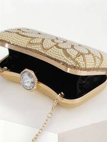 Tas Clutch Mutiara Bentuk Tetesan Air Mewah dan Elegan YMI STYLE, Tas Tangan Pesta Pernikahan Romantis dengan Dekorasi Cincin Berlian Imitasi, Cocok untuk Acara Formal Pengantin, Tas Bahu, Clutch Pernikahan - Emas - View 8