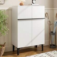Modern Double-Door Shoe Cabinet With Ample Storage Space And Adjustable Shelves – Practical Storage Unit For The Entryway, Space-Saving Design, 95*60*34.5 Cm - White - View 6